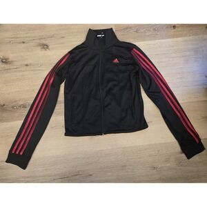 Adidas Women's Black Red Full Zip Track Jacket Athletic Sportswear